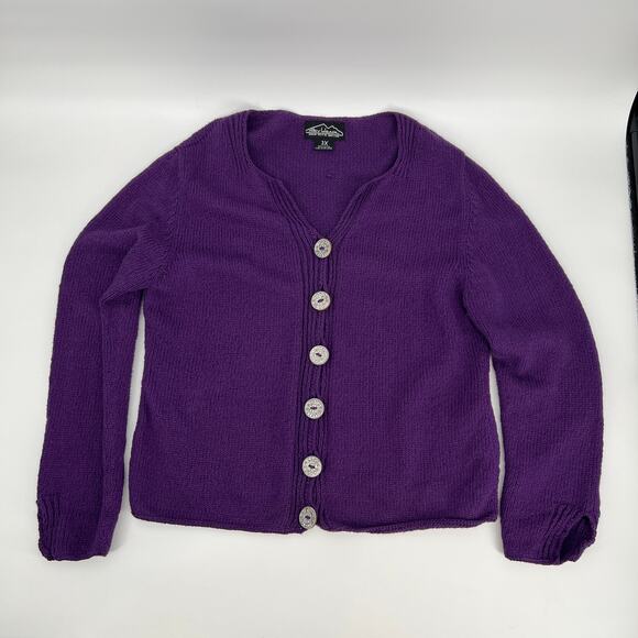 Vintage Rey Wear Hand Knit Cardigan Womens Plus Size 3X Purple Big Button Cotton - Picture 2 of 9